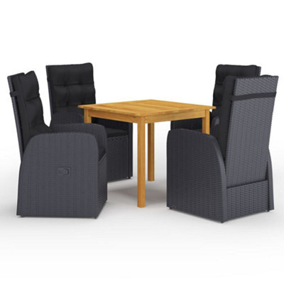 Berkfield 5 Piece Garden Dining Set With Cushions Black Poly Rattan - image 1