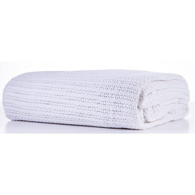Just So Home 100% Cotton Cellular Blanket With Plain Hemmed Finish (White, King 260Cm X 230Cm)