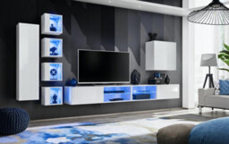 Arte Switch Xxvi White Gloss Wall Entertainment Unit For Tvs Up To 75 Inch - Bright Modular Design With Blue Led Highlights