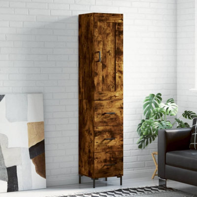 Berkfield Highboard Smoked Oak 34.5X34X180 Cm Engineered Wood - image 1