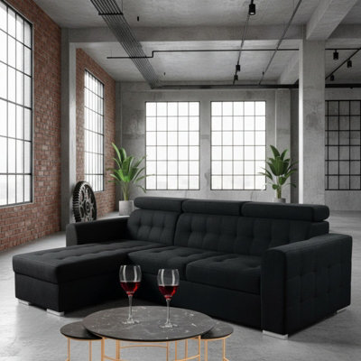 Zara Left Hand Corner Sofa Bed Black Fabric With Storage And Pull Out Sleeping Function - image 1