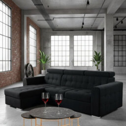 Zara Left Hand Corner Sofa Bed Black Fabric With Storage And Pull Out Sleeping Function