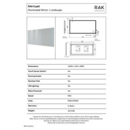 RAK Ceramics Rak Cupid 1200X600mm Rectangular Illuminated Bathroom Mirror With Demister & Shaving Socket - thumbnail 2
