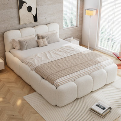 Btm Upholstered 4Ft6 Double Bed 135X190Cm, Soft Headboard, Boucle Mdf  And  Plywood, Beige - image 1