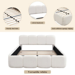 Btm Upholstered 4Ft6 Double Bed 135X190Cm, Soft Headboard, Boucle Mdf  And  Plywood, Beige - thumbnail 5