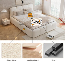 Btm Upholstered 4Ft6 Double Bed 135X190Cm, Soft Headboard, Boucle Mdf  And  Plywood, Beige - thumbnail 4