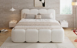 Btm Upholstered 4Ft6 Double Bed 135X190Cm, Soft Headboard, Boucle Mdf  And  Plywood, Beige - thumbnail 9