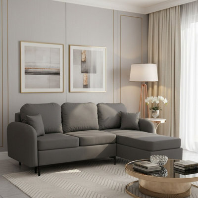 Venice L Corner Sofa Bed With Bonnell Spring Metal Legs Wooden Frame Storage Dl Mechanism 225X172X78X96 Cm Grey Right - image 1