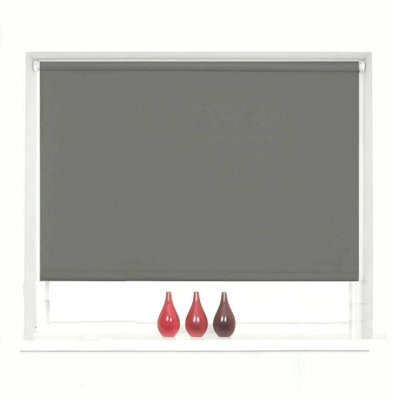 OPTIMAL PRODUCTS Blackout Roller Blinds Grey Plain Trimmable 60Cm X 160
