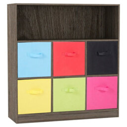 Urbn-Living Urbnliving Height 94Cm Wooden Wide Anthracite Oak 7 Cube Bookcase With Multi Colour 6 Drawers Baskets Storage Unit Shelves - thumbnail 1