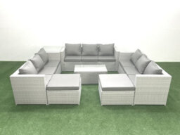 Fimous Rattan Garden Outdoor Furniture Set 11 Seater Garden Sofa Coffee Table Set 2 Big Stools Side Table Light Grey - thumbnail 1