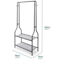 House Of Home Clothes Rack With 2 Shoe Shelves Rail For Coats Jackets 4 Hanging Storage Hooks Black - thumbnail 2