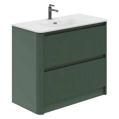 Plum&clay Isla Fluted Green 2 Drawer Freestanding Bathroom Vanity Unit & Ceramic Basin Set (W)1000mm - image 1