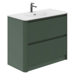 Plum&clay Isla Fluted Green 2 Drawer Freestanding Bathroom Vanity Unit & Ceramic Basin Set (W)1000mm - thumbnail 1
