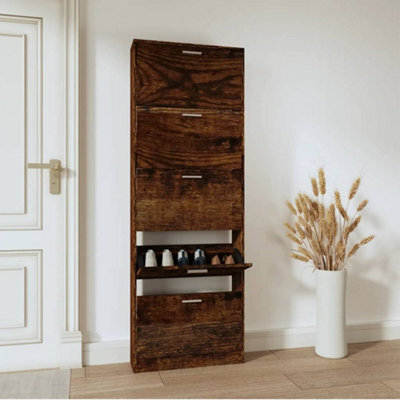 Walplus Shoe Cabinet Smoked Oak 59X17X169 Cm Engineered Wood - image 1