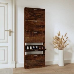 Walplus Shoe Cabinet Smoked Oak 59X17X169 Cm Engineered Wood