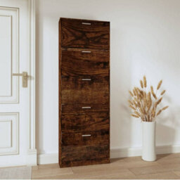 Walplus Shoe Cabinet Smoked Oak 59X17X169 Cm Engineered Wood - thumbnail 3