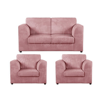 Furnishings For Less UK Luxor Jumbo Cord 2 + 1 + 1 Fabric 3 Piece Sofa Suite - Fullback Pink - image 1
