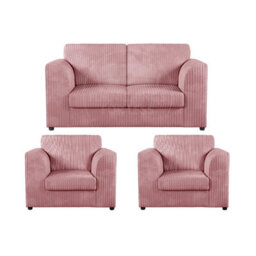 Furnishings For Less UK Luxor Jumbo Cord 2 + 1 + 1 Fabric 3 Piece Sofa Suite - Fullback Pink - thumbnail 1