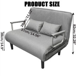 Double Fabric Sofa Bed Sleeper Couch Folding Grey - thumbnail 3
