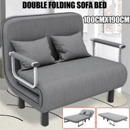 Double Fabric Sofa Bed Sleeper Couch Folding Grey - thumbnail 5