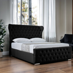 UKBEDFURNITURE Isabella Black Slatted Base Upholstered Gas Lift Ottoman Storage Bed -  With 48 Inch Headboard - thumbnail 1