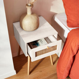 Sweeek - Woven Rattan Bedside Table With Drawer Boheme Blanc Cassé 39X39X55.4 Cm - thumbnail 7