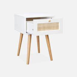 Sweeek - Woven Rattan Bedside Table With Drawer Boheme Blanc Cassé 39X39X55.4 Cm - thumbnail 4