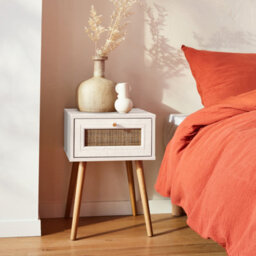 Sweeek - Woven Rattan Bedside Table With Drawer Boheme Blanc Cassé 39X39X55.4 Cm - thumbnail 1