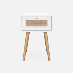 Sweeek - Woven Rattan Bedside Table With Drawer Boheme Blanc Cassé 39X39X55.4 Cm - thumbnail 3