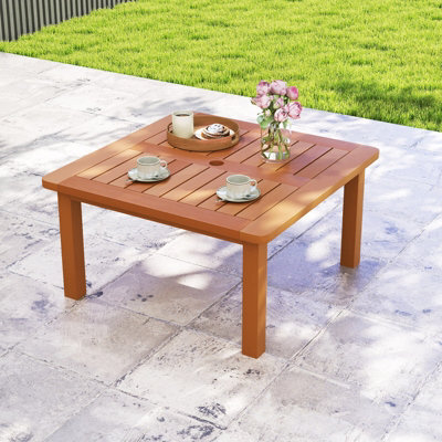 Costway Patio Coffee Table Outdoor Solid Wood Side Table With Slatted Tabletop - image 1