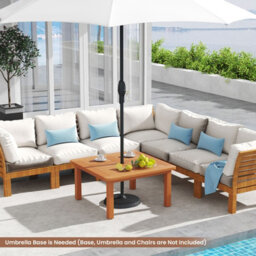 Costway Patio Coffee Table Outdoor Solid Wood Side Table With Slatted Tabletop - thumbnail 5