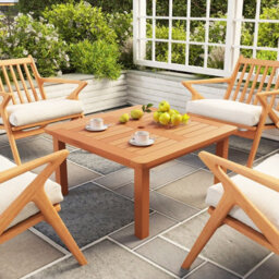 Costway Patio Coffee Table Outdoor Solid Wood Side Table With Slatted Tabletop - thumbnail 6