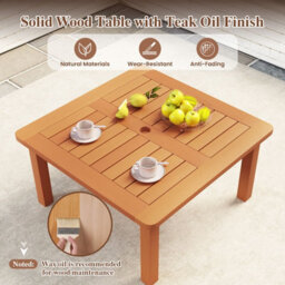 Costway Patio Coffee Table Outdoor Solid Wood Side Table With Slatted Tabletop - thumbnail 7