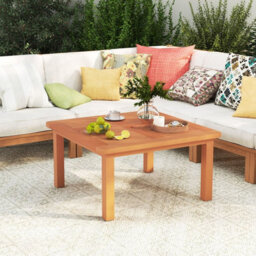 Costway Patio Coffee Table Outdoor Solid Wood Side Table With Slatted Tabletop - thumbnail 8