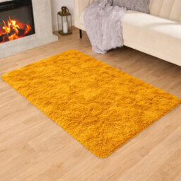 Aspire Homeware Non-Slip Ochre Shaggy Rug Soft Fluffy Washable Floor And Kitchen Rug, (L)110Cm X (W)60Cm - thumbnail 1