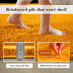 Aspire Homeware Non-Slip Ochre Shaggy Rug Soft Fluffy Washable Floor And Kitchen Rug, (L)110Cm X (W)60Cm - thumbnail 4