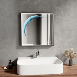 Emke Led Illuminated Moon Art Mirror Square Bathroom Mirror With Dimmable Led Lights And Demister Pad, 500mm - thumbnail 1