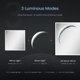 Emke Led Illuminated Moon Art Mirror Square Bathroom Mirror With Dimmable Led Lights And Demister Pad, 500mm - thumbnail 3