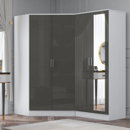 Reflect 2Pc Wardrobe Bundle - 2 Door Corner + 2 Door Mirror - Grey Gloss & Matt White - H: 180Cm X W: 179Cm X D: 103Cm - thumbnail 2