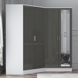 Reflect 2Pc Wardrobe Bundle - 2 Door Corner + 2 Door Mirror - Grey Gloss & Matt White - H: 180Cm X W: 179Cm X D: 103Cm - thumbnail 3