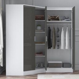Reflect 2Pc Wardrobe Bundle - 2 Door Corner + 2 Door Mirror - Grey Gloss & Matt White - H: 180Cm X W: 179Cm X D: 103Cm - thumbnail 4