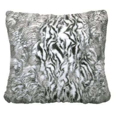 Velosso Contemporary Style Faux Fur Cushion, Luxury Sofa Slip With Zip Closure, Plush Texture - Grey