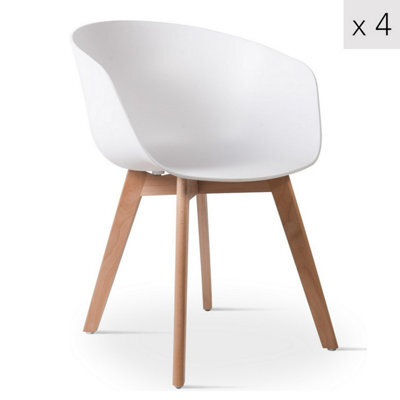 Nordlys Set Of 4 Wood And White Polypropylene Dining Chairs Modern Design Style Dining Room - image 1