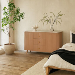 Wyld Haus Boston Natural Oak Sideboard With Brown Marble Top, 3 Drawers And 2 Doors - thumbnail 2