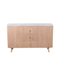 Wyld Haus Boston Natural Oak Sideboard With Brown Marble Top, 3 Drawers And 2 Doors - thumbnail 3