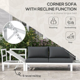 Wyld Haus Vayo 5-Seater Reclining Corner Garden Sofa Set - White Frame With Grey Cushions And Wood-Effect Table - thumbnail 7