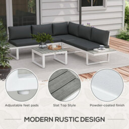 Wyld Haus Vayo 5-Seater Reclining Corner Garden Sofa Set - White Frame With Grey Cushions And Wood-Effect Table - thumbnail 8