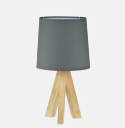 Modern Natural Wood 36Cm Tripod Table Lamp Bedside Light With Grey Shade - thumbnail 2