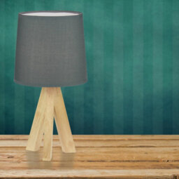 Modern Natural Wood 36Cm Tripod Table Lamp Bedside Light With Grey Shade - thumbnail 3